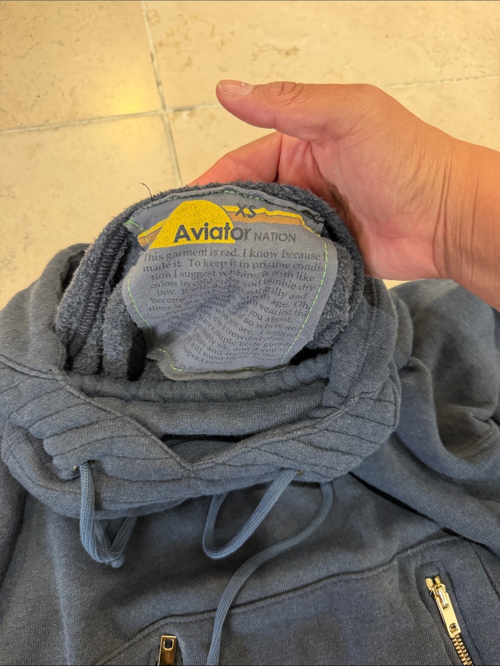 Aviator Nation Slate Blue Hooded Zip Pocket Jacket - Picture 2 of 3